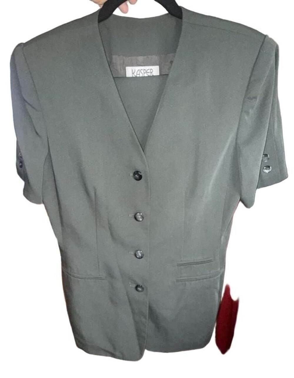 Kasper A.S.L. Petite Green Short Sleeve Blazer Jacket Suit with skirt Size 10P